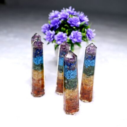 Sevan Chakra Faceted Orgonite Obelisk