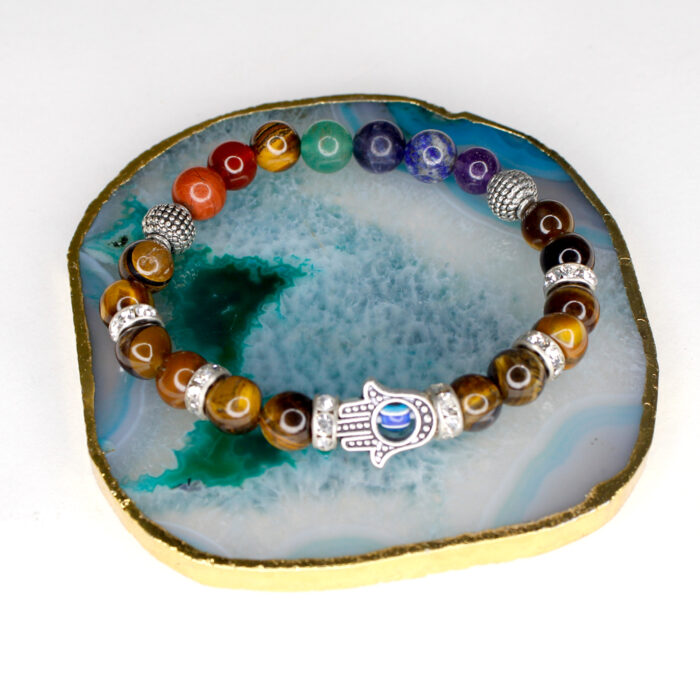 Tiger Eye Seven Chakra Hamsa Bracelet