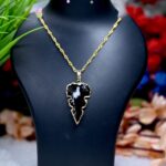 Black Obsidian Double Arrow Pendant Electroplated