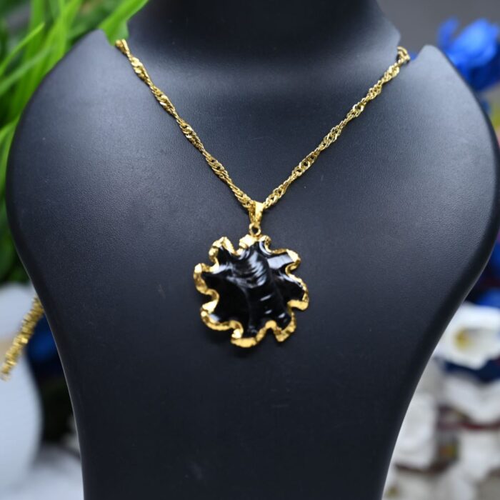 Black Obsidian Flower Pendant Electroplated