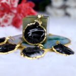 Black Obsidian Round Pendant Electroplated